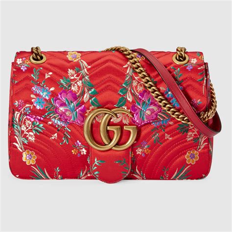 gucci gg marmont medium quilted floral jacquard shoulder bag|gucci marmont bag small size.